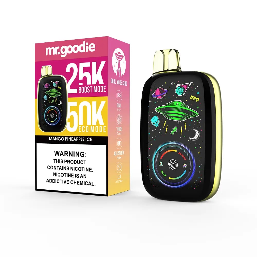 Le vapoteur Mr.Goodie Dual Mode King 50000 Puffs offre deux modes, un contrôle tactile, une batterie de 1000 mAh, une capacité de 40 ml, une double bobine en maille et 10 saveurs riches, parfait pour un vapotage doux, puissant et personnalisable à tout moment et en tout lieu.