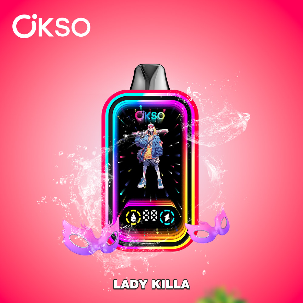 The OKSO Magic Mirror 50K puffs Vape offers 50,000 puffs, dual mesh coil, RGB lights, LED screen, child lock, and 10 flavors in a stylish, rechargeable design with Type-C charging.