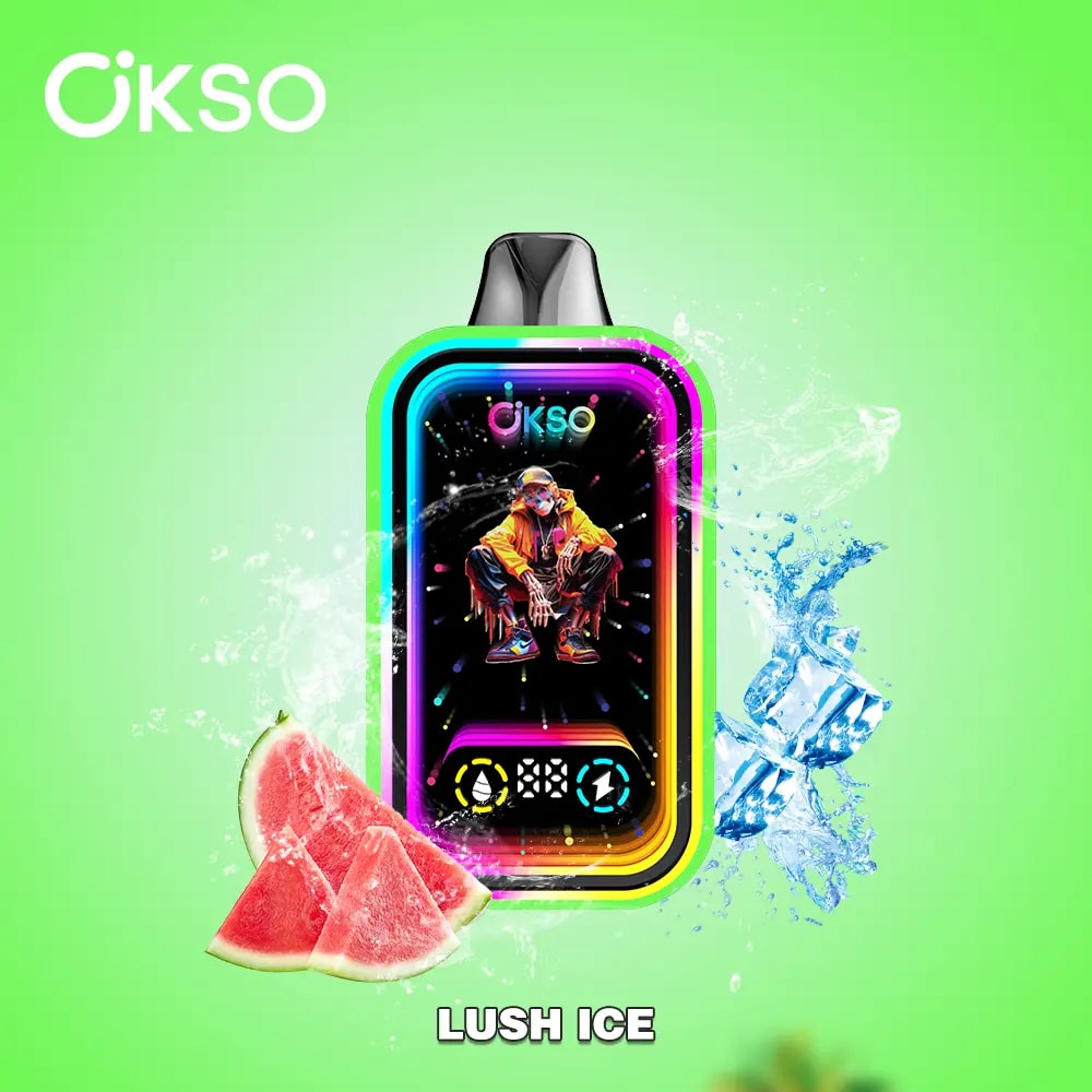 The OKSO Magic Mirror 50K puffs Vape offers 50,000 puffs, dual mesh coil, RGB lights, LED screen, child lock, and 10 flavors in a stylish, rechargeable design with Type-C charging.