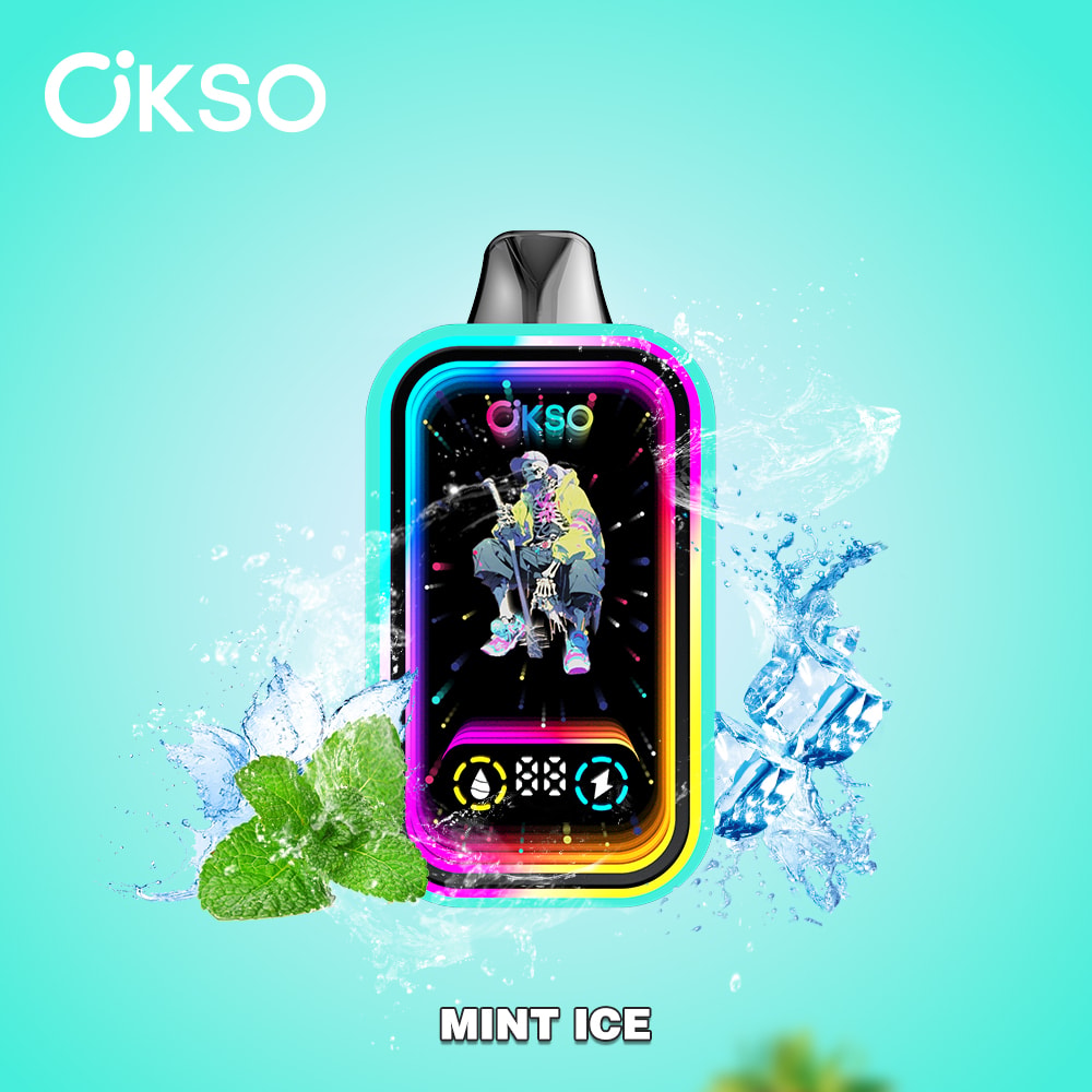The OKSO Magic Mirror 50K puffs Vape offers 50,000 puffs, dual mesh coil, RGB lights, LED screen, child lock, and 10 flavors in a stylish, rechargeable design with Type-C charging.