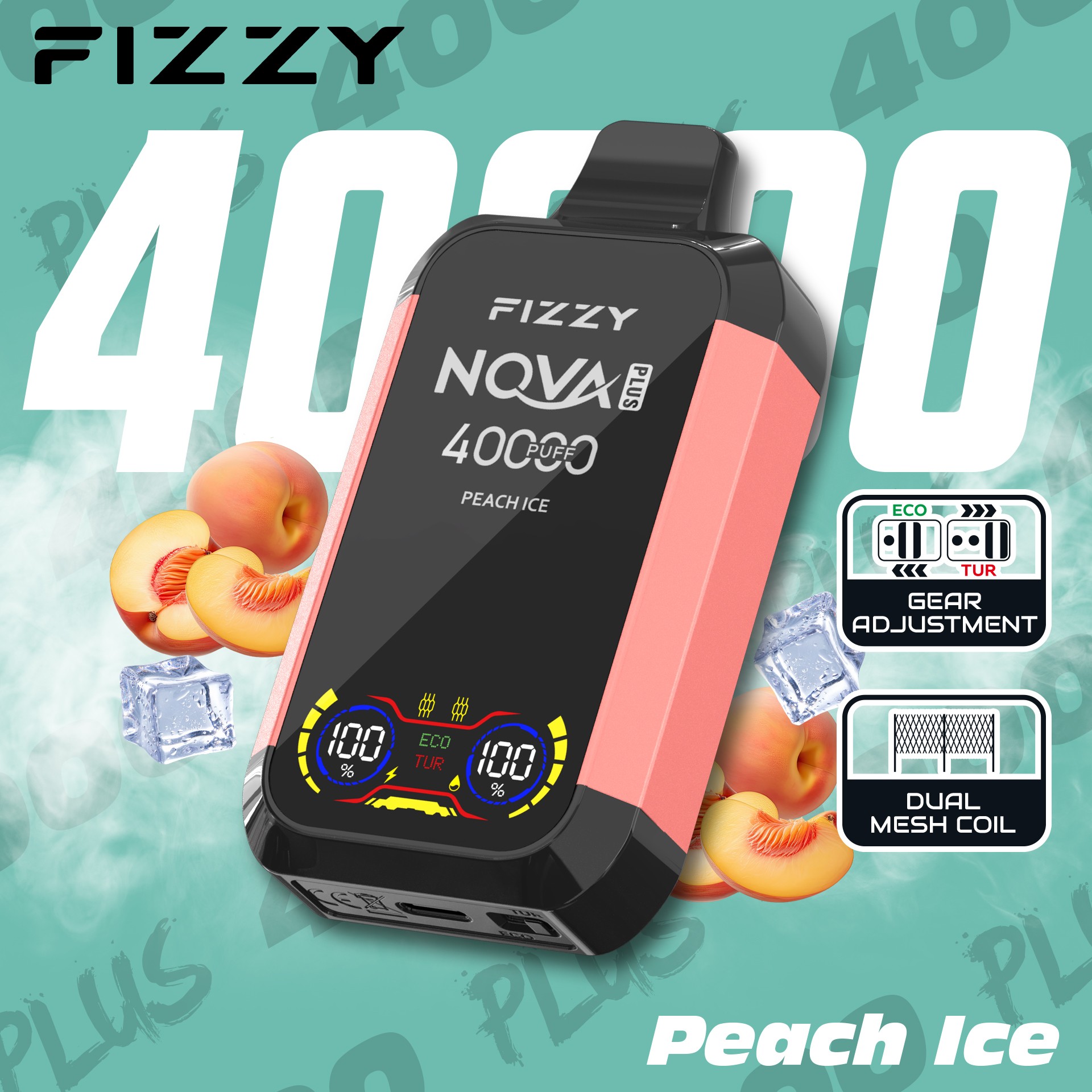 Fizzy Nova Plus 40000 パフ VAPE は、2% または 5% ニコチン、40 mL のリキッド、デュアル メッシュ コイル、エコ/ターボ モード、LCD スクリーン、Type-C 充電で最大 40,000 パフを実現し、パワフルで長時間持続する風味豊かな VAPE に最適です。.