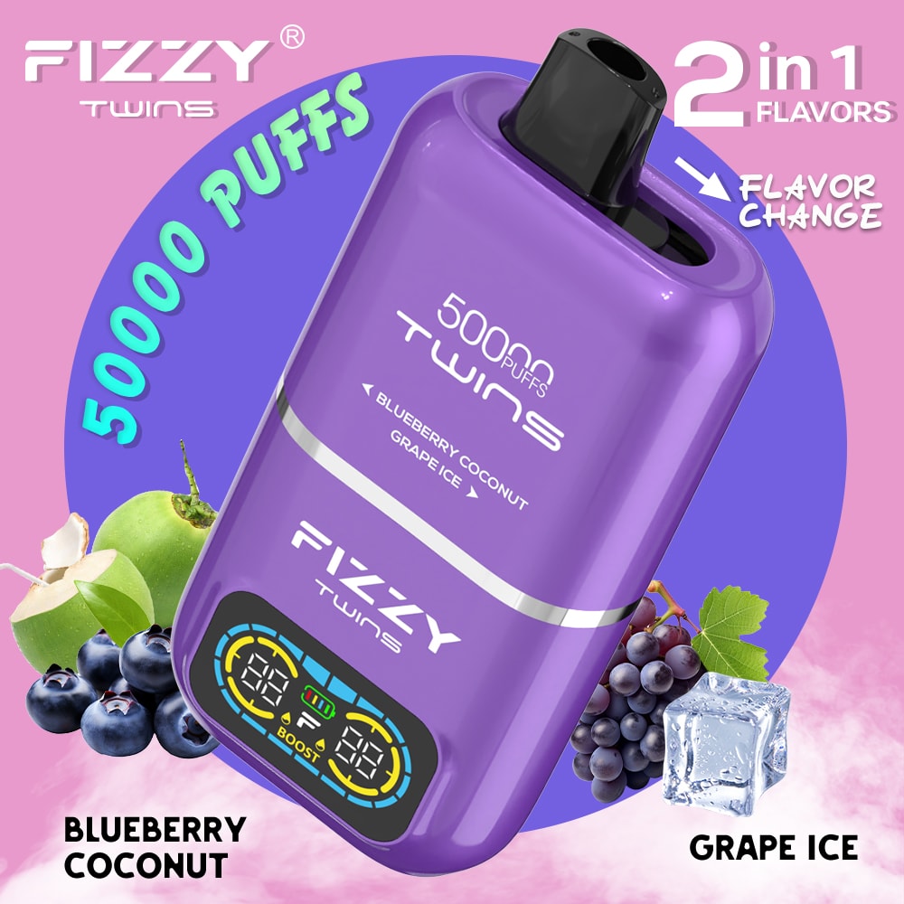 Le vapoteur Fizzy Twins 50 000 bouffées offre deux saveurs, une capacité de 50 ml et jusqu'à 50 000 bouffées. Avec un taux de nicotine de 2%/5%, des résistances à double maille et un chargeur Type-C, il offre des sessions de vapotage longues, savoureuses et puissantes.