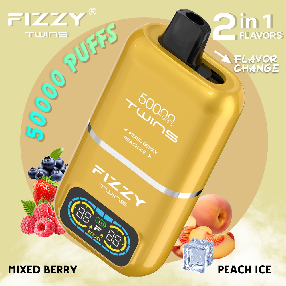 Le vapoteur Fizzy Twins 50 000 bouffées offre deux saveurs, une capacité de 50 ml et jusqu'à 50 000 bouffées. Avec un taux de nicotine de 2%/5%, des résistances à double maille et un chargeur Type-C, il offre des sessions de vapotage longues, savoureuses et puissantes.