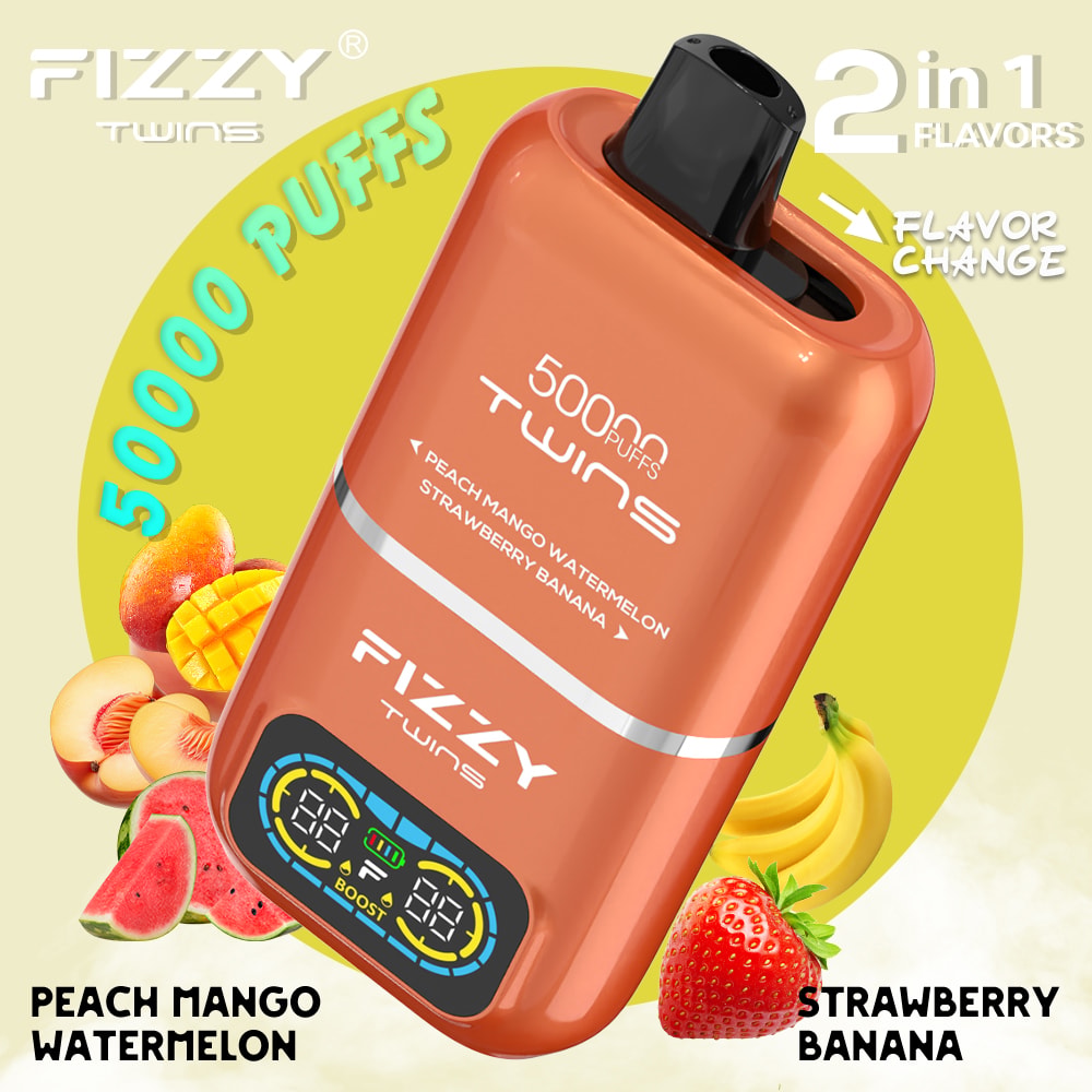 Le vapoteur Fizzy Twins 50 000 bouffées offre deux saveurs, une capacité de 50 ml et jusqu'à 50 000 bouffées. Avec un taux de nicotine de 2%/5%, des résistances à double maille et un chargeur Type-C, il offre des sessions de vapotage longues, savoureuses et puissantes.