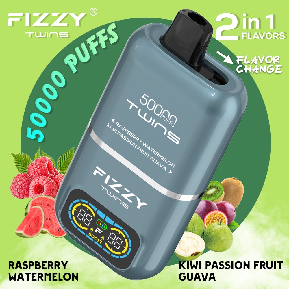 Le vapoteur Fizzy Twins 50 000 bouffées offre deux saveurs, une capacité de 50 ml et jusqu'à 50 000 bouffées. Avec un taux de nicotine de 2%/5%, des résistances à double maille et un chargeur Type-C, il offre des sessions de vapotage longues, savoureuses et puissantes.