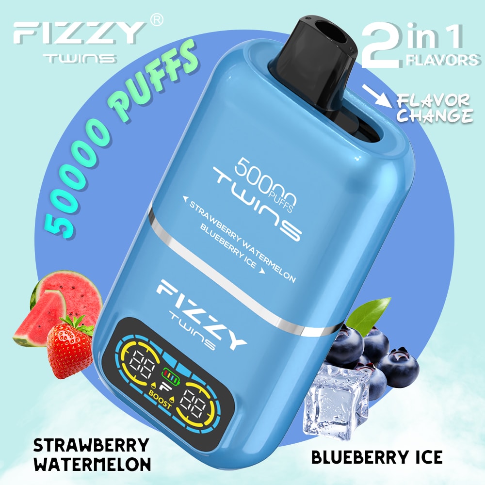 Le vapoteur Fizzy Twins 50 000 bouffées offre deux saveurs, une capacité de 50 ml et jusqu'à 50 000 bouffées. Avec un taux de nicotine de 2%/5%, des résistances à double maille et un chargeur Type-C, il offre des sessions de vapotage longues, savoureuses et puissantes.