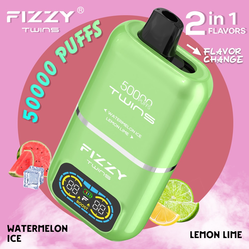 Le vapoteur Fizzy Twins 50 000 bouffées offre deux saveurs, une capacité de 50 ml et jusqu'à 50 000 bouffées. Avec un taux de nicotine de 2%/5%, des résistances à double maille et un chargeur Type-C, il offre des sessions de vapotage longues, savoureuses et puissantes.