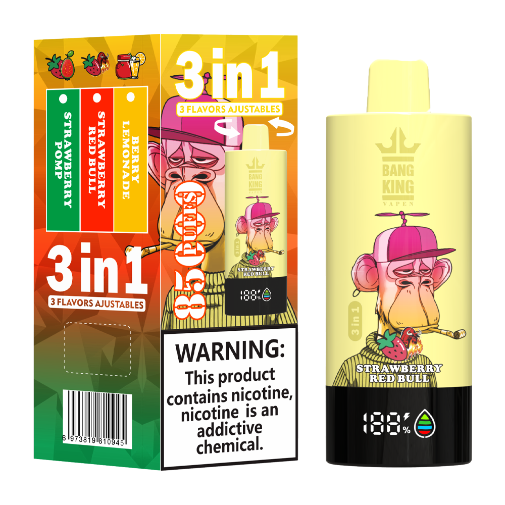 Bang King Triple 85K Puffs Vapeは、3つの調整可能なフレーバー、63mlの容量、トリプルメッシュコイルを備えています。