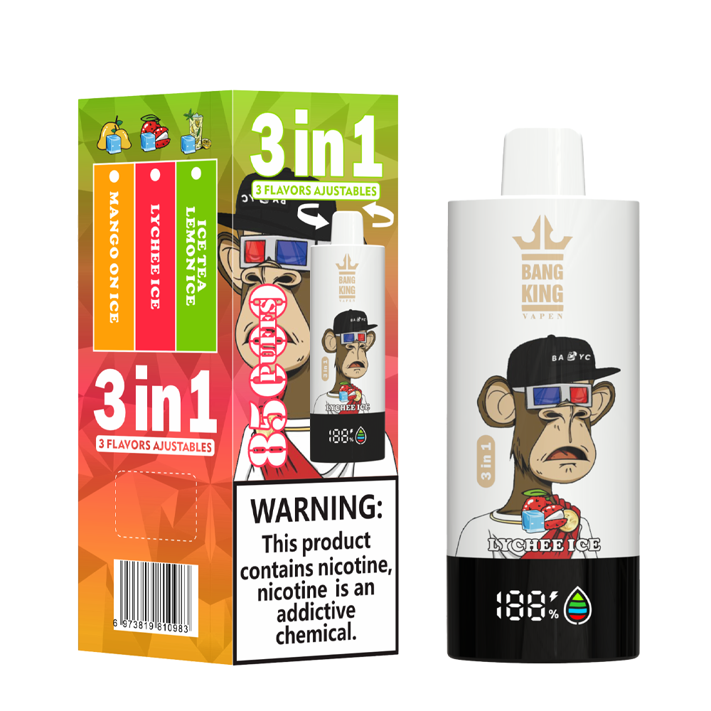 Bang King Triple 85K Puffs Vapeは、3つの調整可能なフレーバー、63mlの容量、トリプルメッシュコイルを備えています。