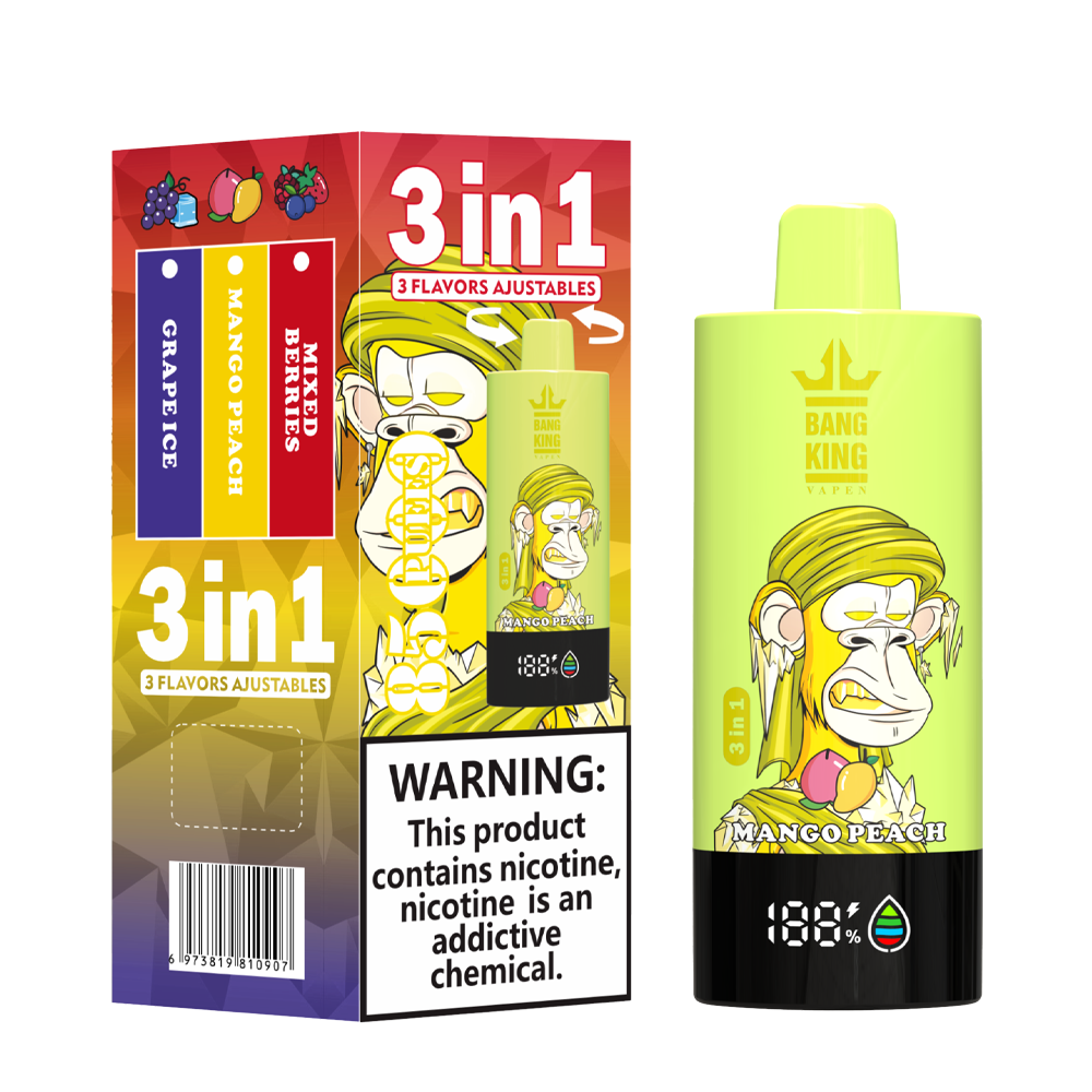 Bang King Triple 85K Puffs Vapeは、3つの調整可能なフレーバー、63mlの容量、トリプルメッシュコイルを備えています。