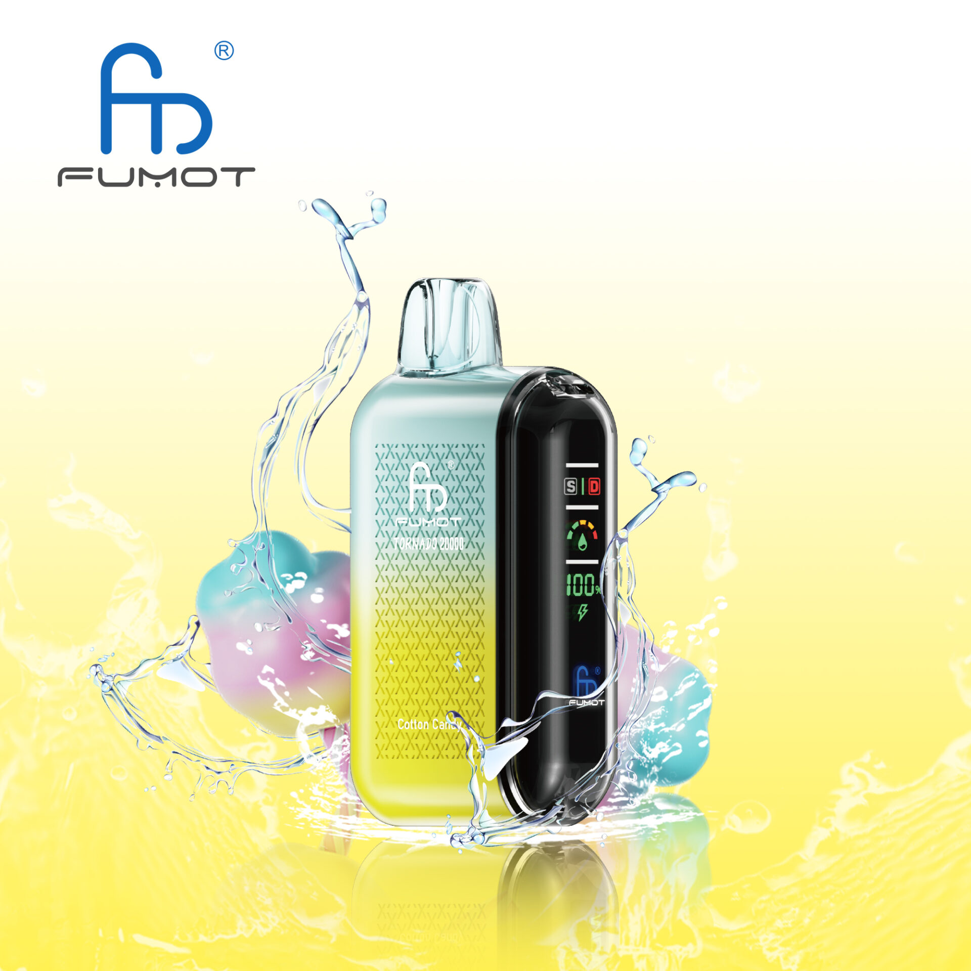 RandM Fumot Tornado 20K Puffs Vape offers 2%-5% nicotine, 20,000 puffs, 20mL e-liquid, dual mesh coil, smart screen, fast Type-C charging, and 39 flavors in a convenient 10-pack for lasting, flavorful vaping.