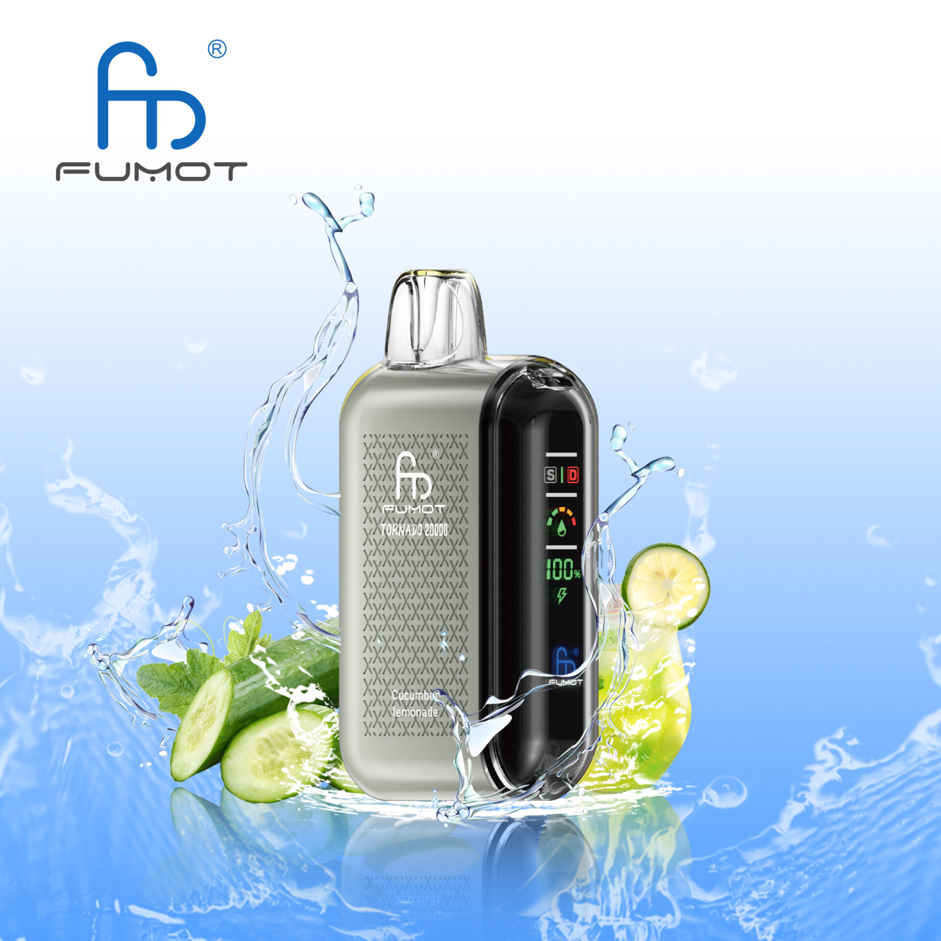 RandM Fumot Tornado 20K Puffs Vape offers 2%-5% nicotine, 20,000 puffs, 20mL e-liquid, dual mesh coil, smart screen, fast Type-C charging, and 39 flavors in a convenient 10-pack for lasting, flavorful vaping.