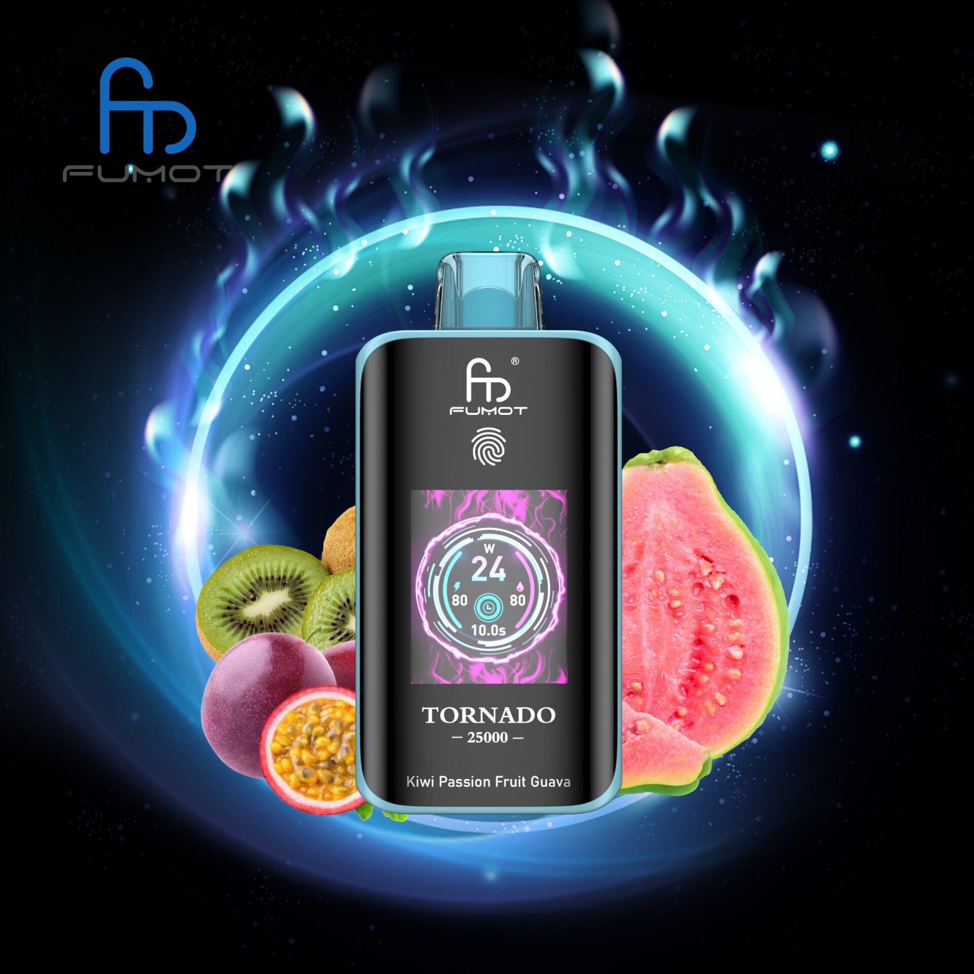 El RandM Fumot Tornado 25K ofrece 25.000 bocanadas, bobina de malla dual, batería de 700 mAh, pantalla táctil y carga rápida tipo C, con 26 sabores y potencia ajustable, brindando un vapeo suave, duradero y personalizable.