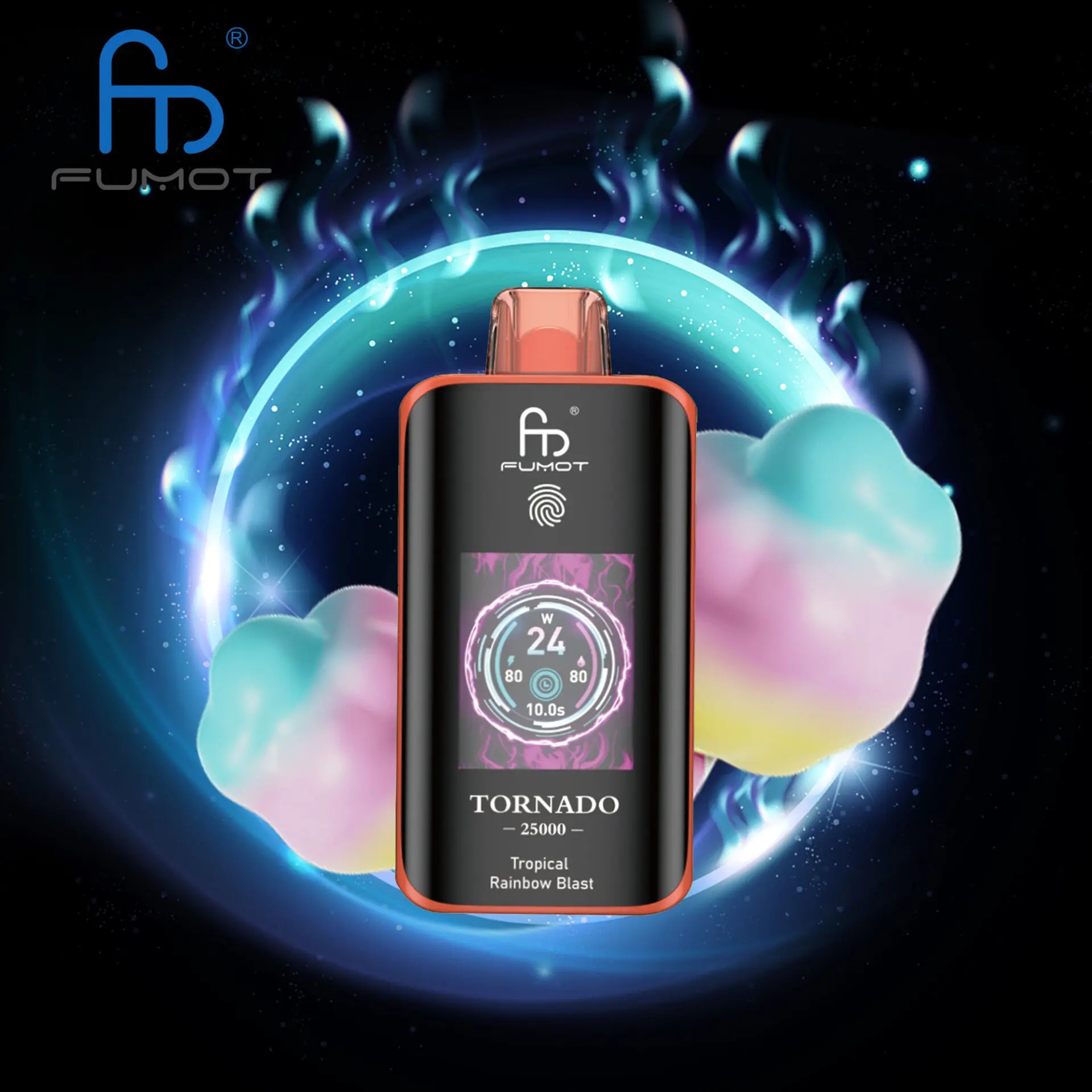 El RandM Fumot Tornado 25K ofrece 25.000 bocanadas, bobina de malla dual, batería de 700 mAh, pantalla táctil y carga rápida tipo C, con 26 sabores y potencia ajustable, brindando un vapeo suave, duradero y personalizable.