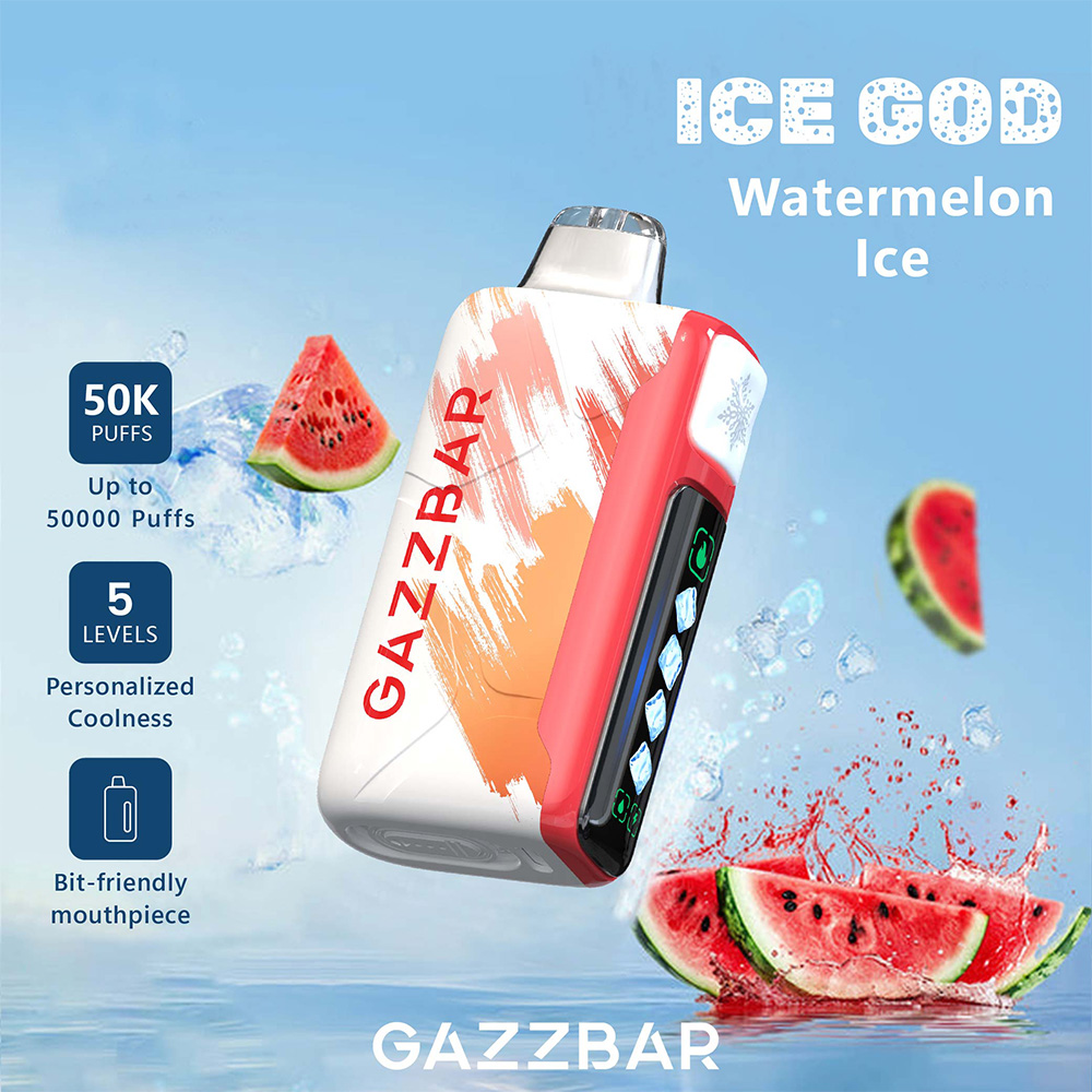Der Gazzbar Ice God 50000 Puffs Vape liefert bis zu 50.000 Züge mit 5% Nikotin, Triple Mesh Coil, einstellbarer Eismenge, Luftstrom und Leistung. Mit LED-Display, Typ-C-Ladefunktion und 20 einzigartigen Geschmacksrichtungen.