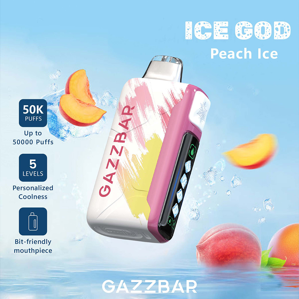 Der Gazzbar Ice God 50000 Puffs Vape liefert bis zu 50.000 Züge mit 5% Nikotin, Triple Mesh Coil, einstellbarer Eismenge, Luftstrom und Leistung. Mit LED-Display, Typ-C-Ladefunktion und 20 einzigartigen Geschmacksrichtungen.