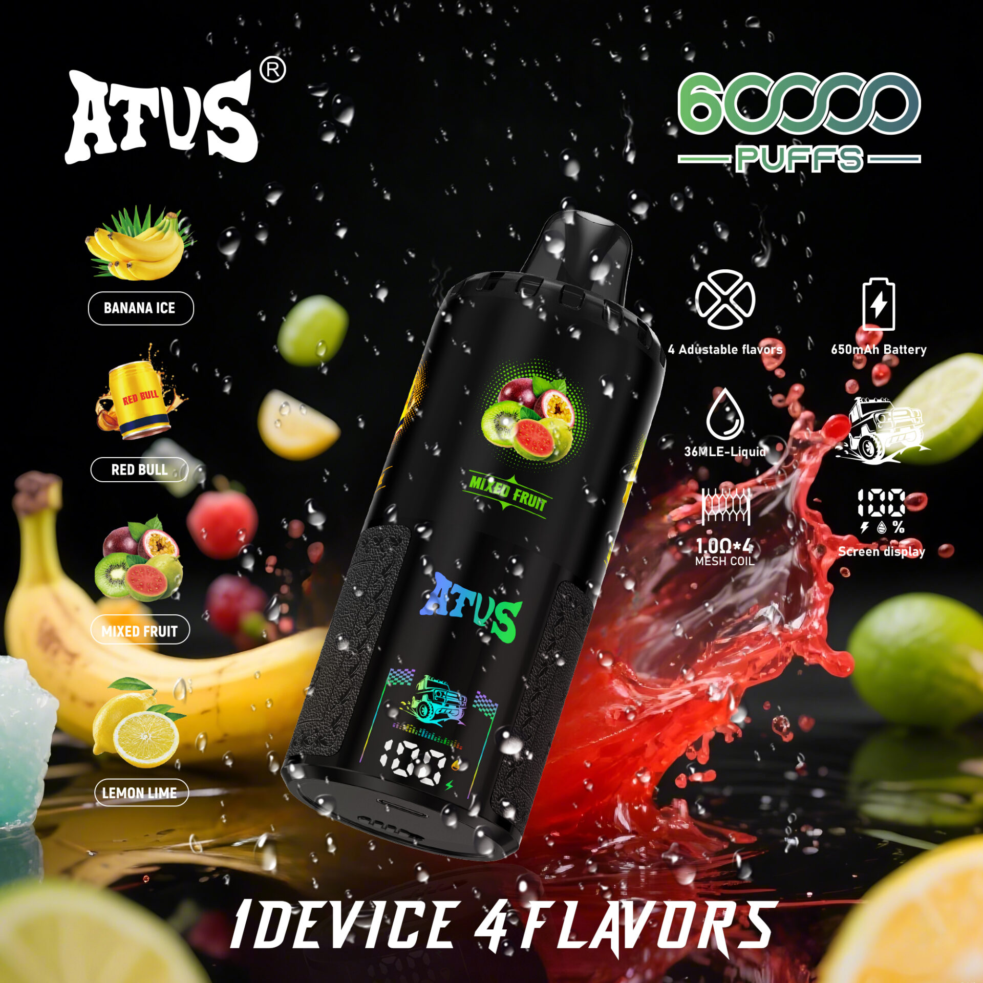 ATVS 60K | 60000 Puffs & 4 Adjustable flavors & Screen Display - Imagen 2