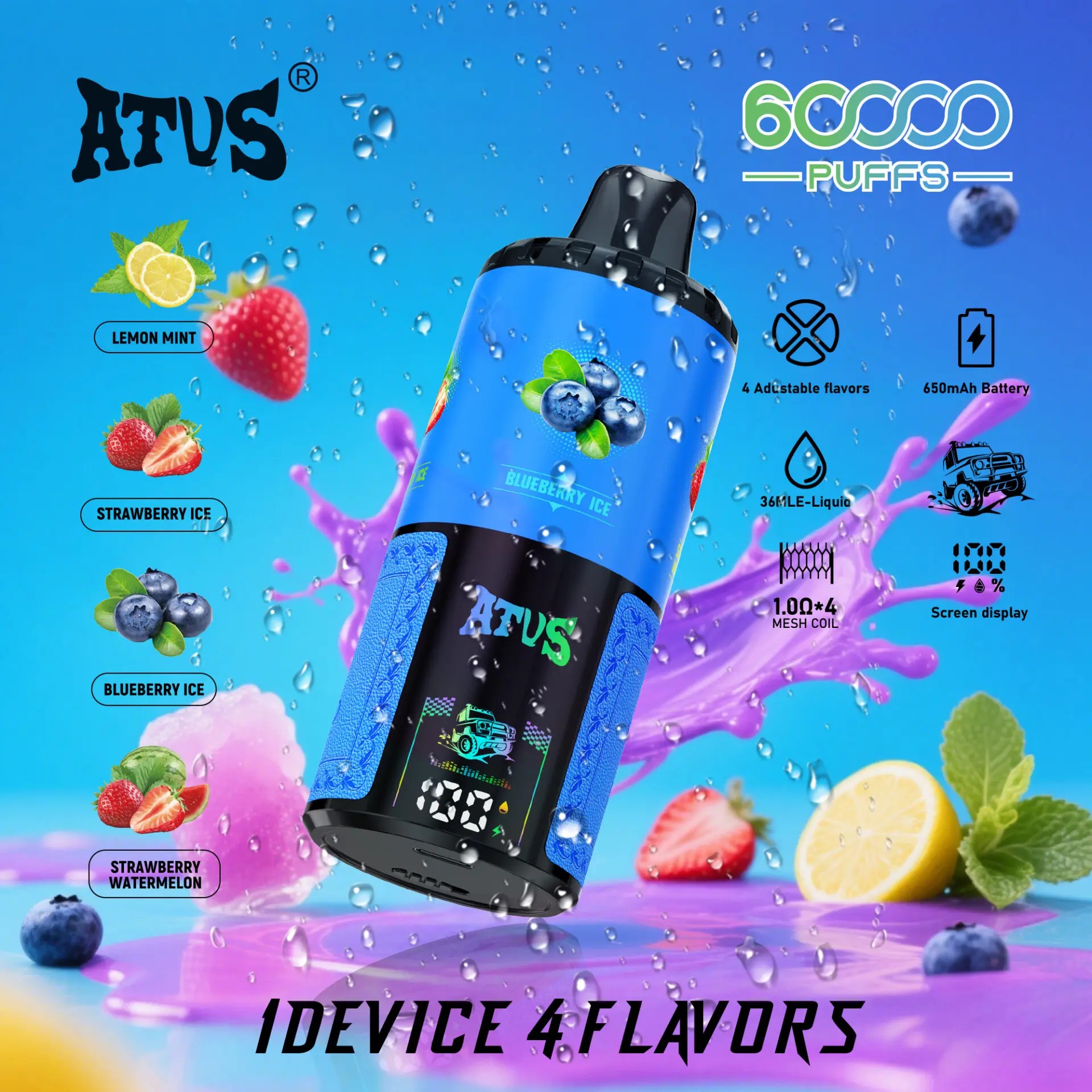 ATVS 60K | 60000 Puffs & 4 Adjustable flavors & Screen Display - Imagen 7