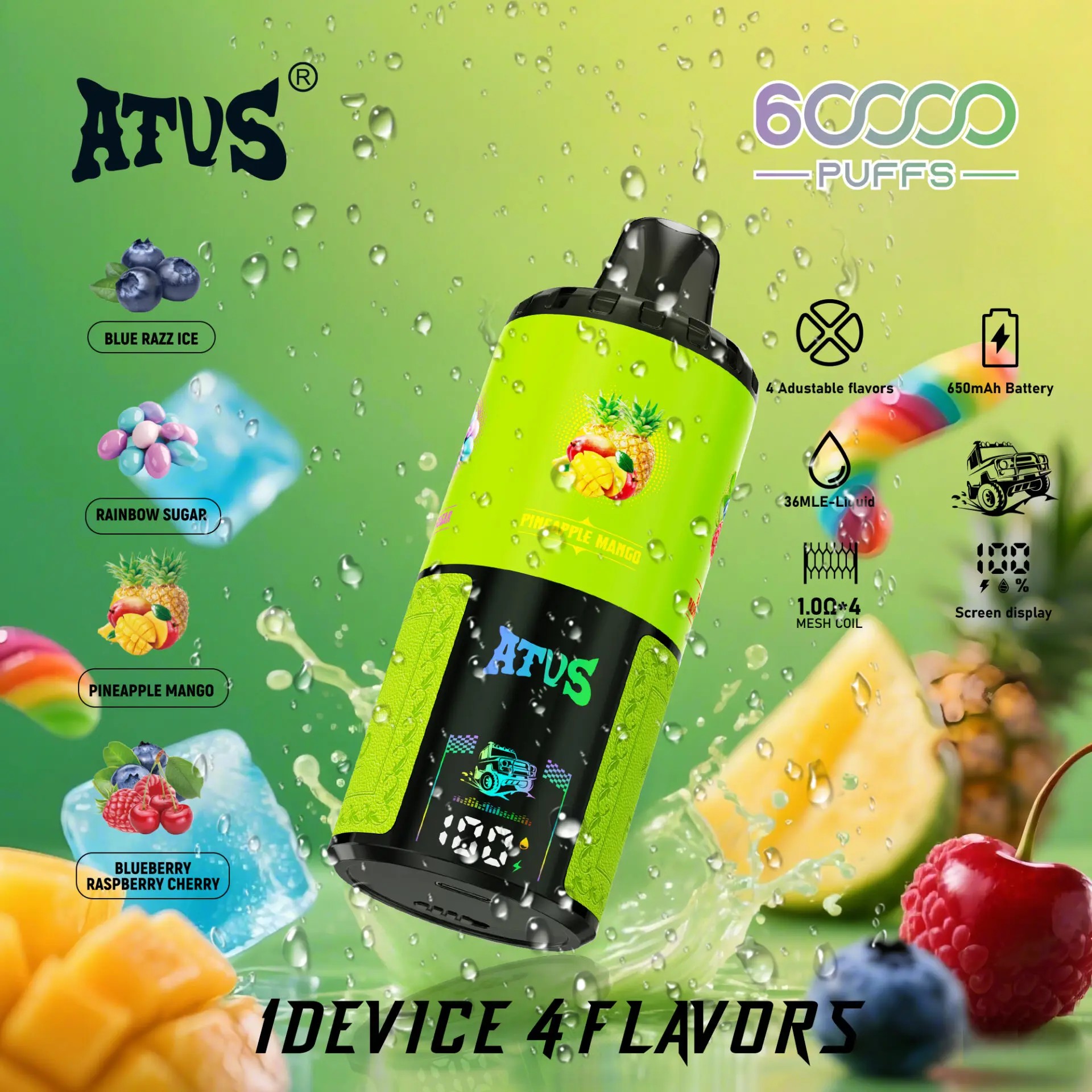 ATVS 60K | 60000 Puffs & 4 Adjustable flavors & Screen Display - Imagen 6