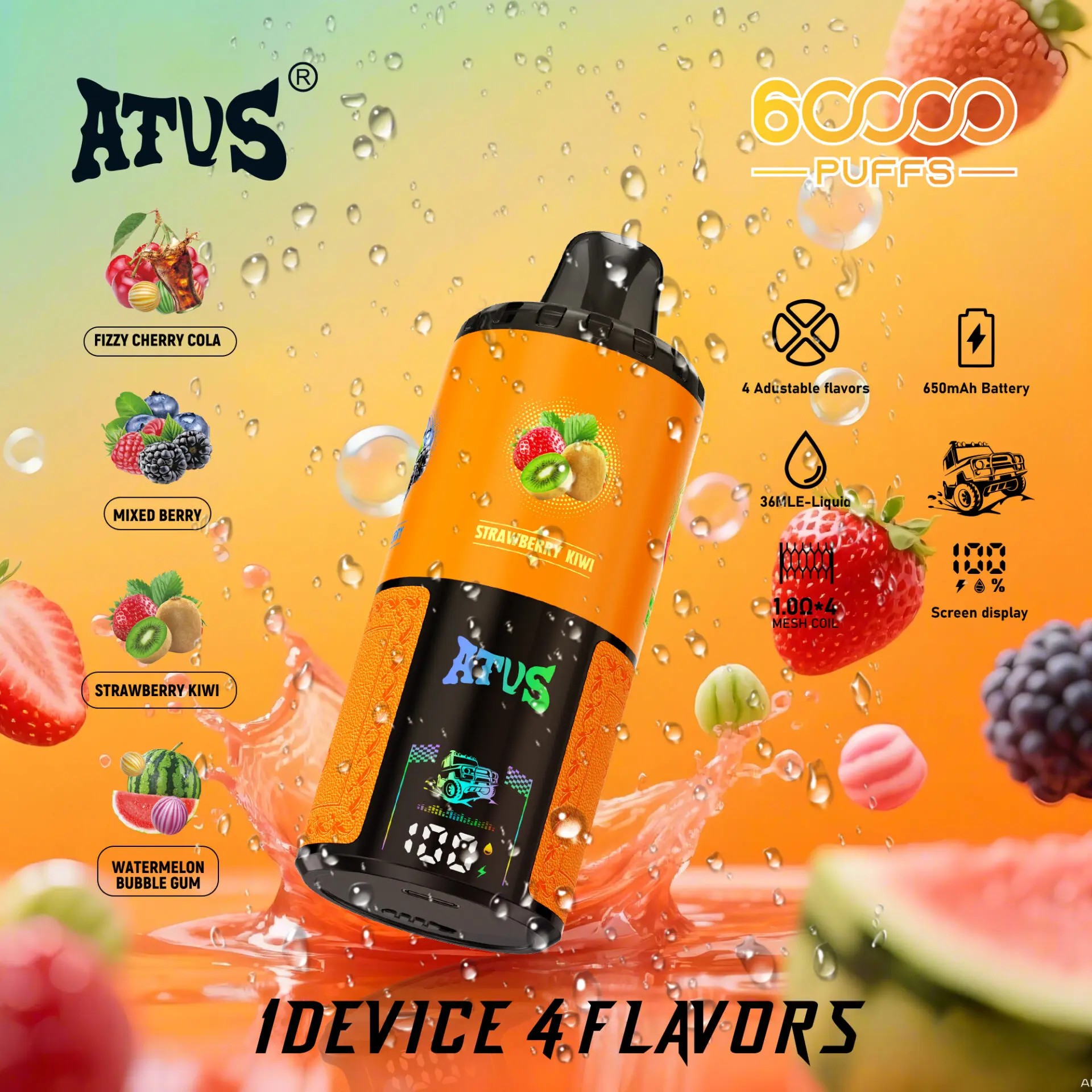 ATVS 60K | 60000 Puffs & 4 Adjustable flavors & Screen Display - Imagen 5
