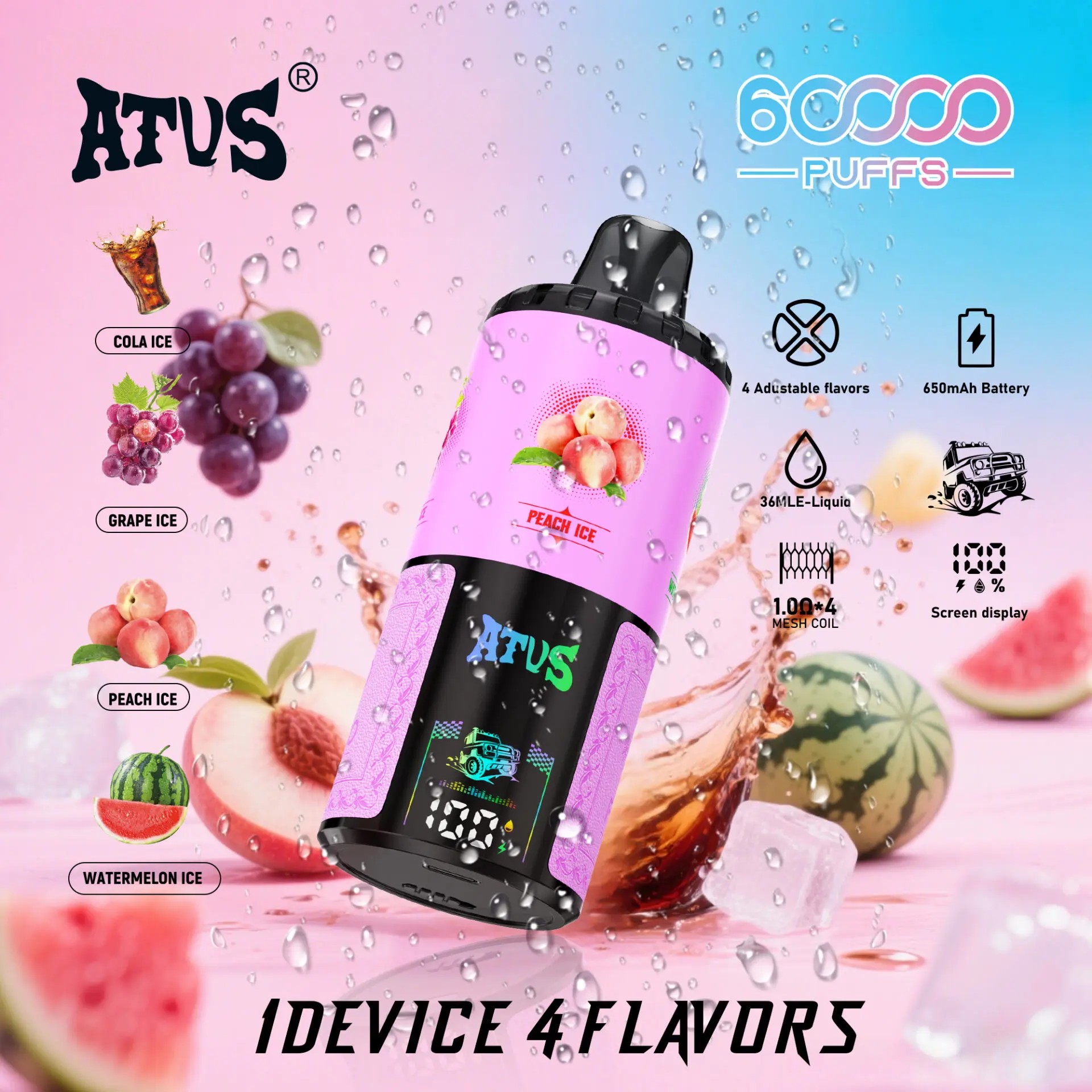 ATVS 60K | 60000 Puffs & 4 Adjustable flavors & Screen Display - Imagen 4
