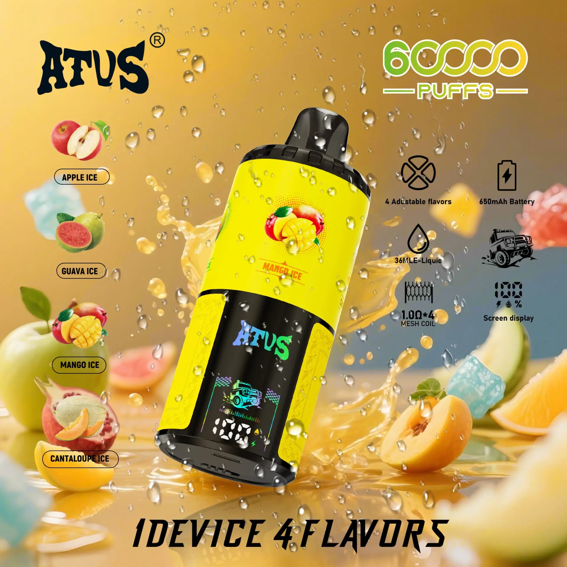 ATVS 60K | 60000 Puffs & 4 Adjustable flavors & Screen Display - Imagen 3