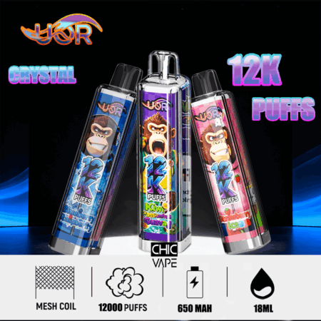 UOR Crystal 12K Disposable Vape, 12,000 Puffs ,18ml E-Liquid Capacity , Four Mesh Coil