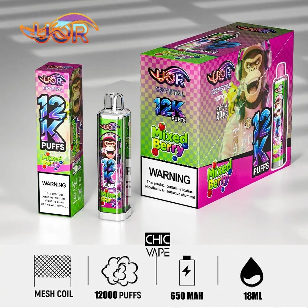 UOR Crystal 12K Disposable Vape, 12,000 Puffs ,18ml E-Liquid Capacity , Four Mesh Coil - Image 13