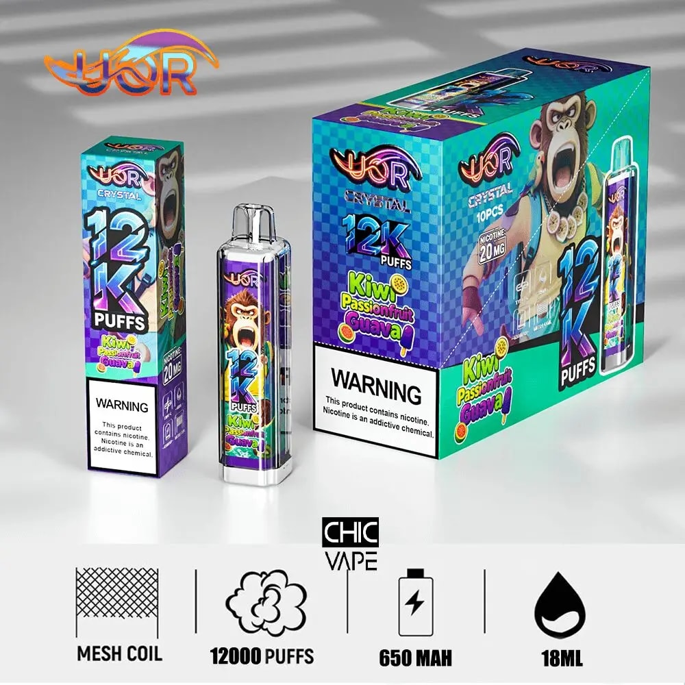 UOR Crystal 12K Disposable Vape, 12,000 Puffs ,18ml E-Liquid Capacity , Four Mesh Coil - Image 8