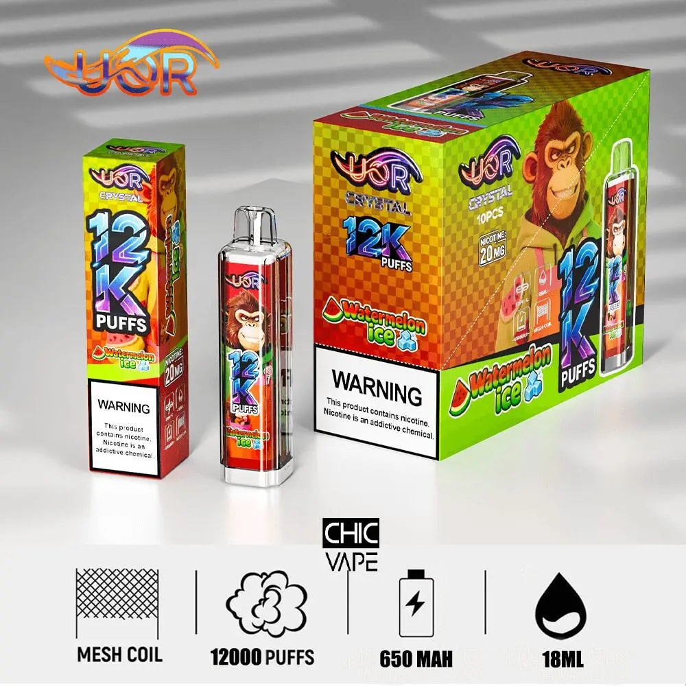 UOR Crystal 12K Disposable Vape, 12,000 Puffs ,18ml E-Liquid Capacity , Four Mesh Coil - Image 3