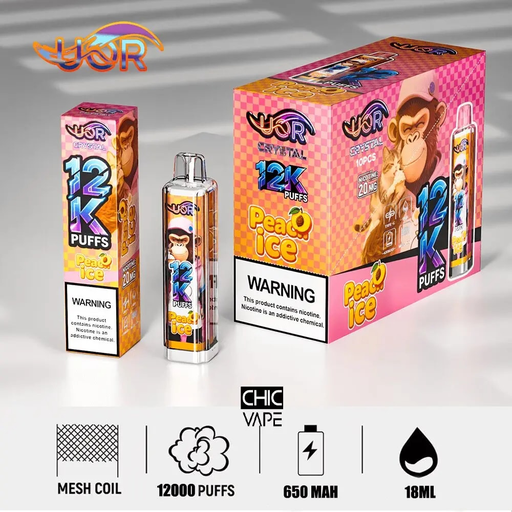 UOR Crystal 12K Disposable Vape, 12,000 Puffs ,18ml E-Liquid Capacity , Four Mesh Coil - Image 2