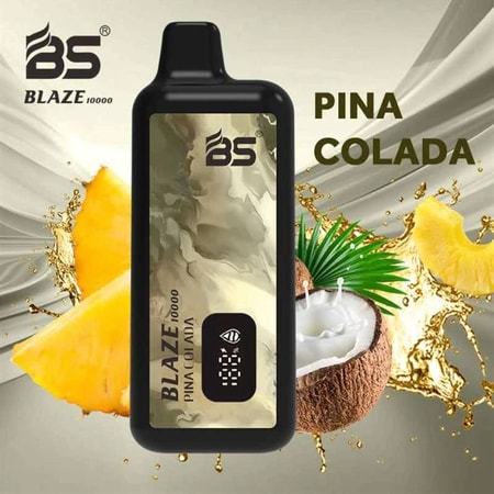 Vape-enhet med en Pina Colada-smak, med en bakgrund av kokosnöt och ananas.