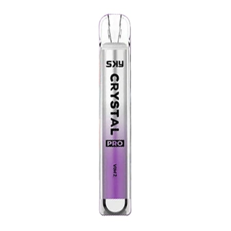 Slim SKY Crystal Pro disposable vape with a gradient purple-to-clear design and "Crystal Pro" text prominently displayed on the body.