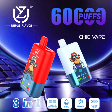 UZY Triple Flavor 60000 Puffs Vape har 3-i-1-smaker, 54 ml e-vätska, trippel mesh-coil, 850 mAh batteri, smart LED-display och 0%/2%/3%/5%nikotin, vilket ger en anpassningsbar och långvarig vape.