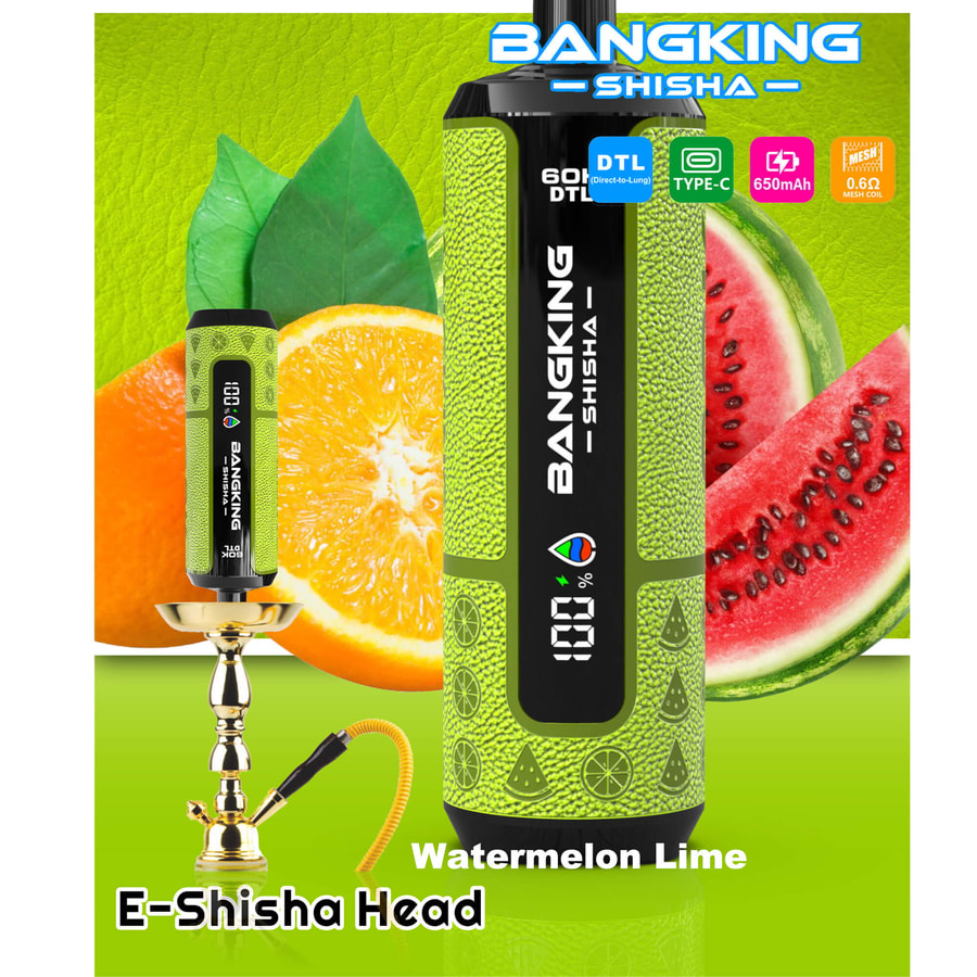 BANeKINK Shisha vape with watermelon lime flavor, green design with fruit background and “Watermelon Lime” text